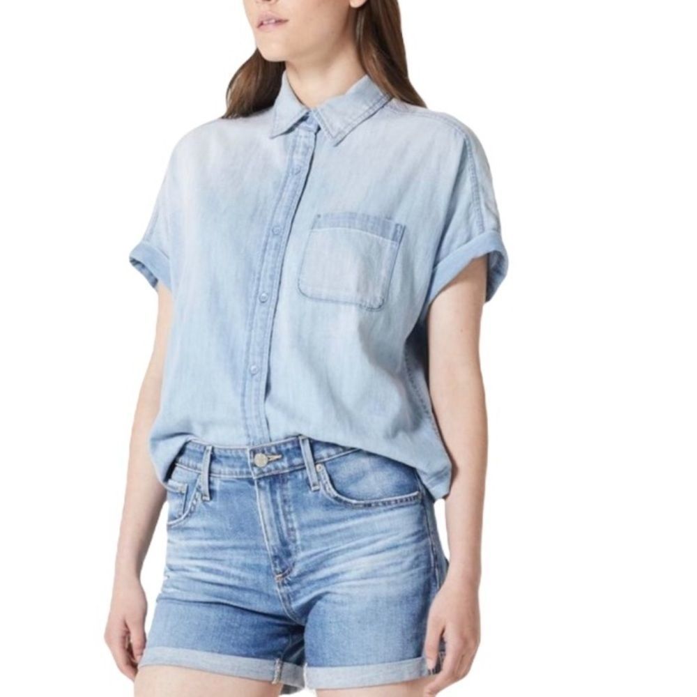 AG Adriano Goldshmied Hadley Light Denim Raw Marquis Shirt Top L